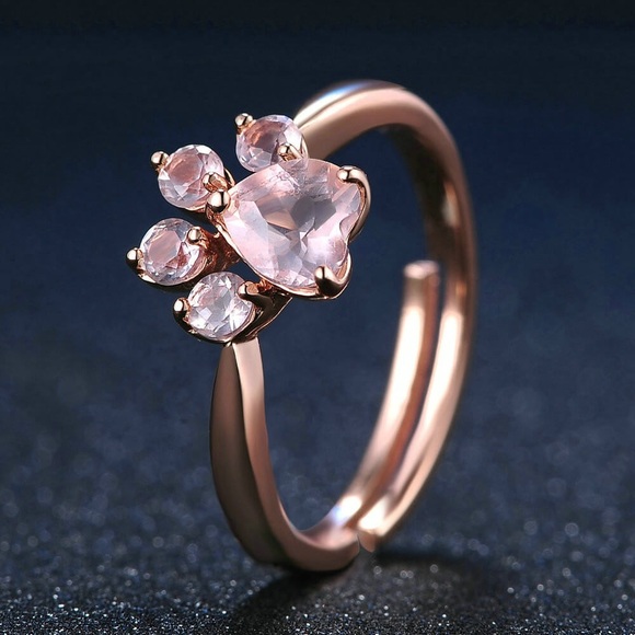 Pink Rose Gold Paw Print Ring - Picture 1 of 4